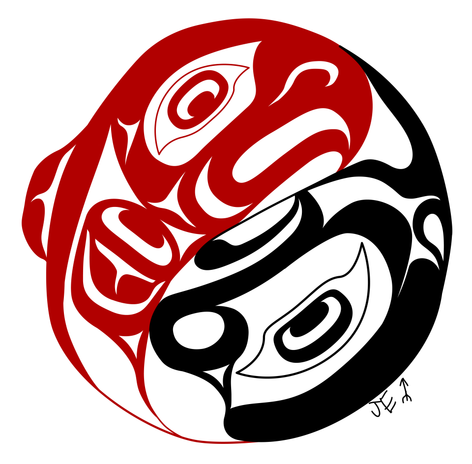Reconciliation Advisory Table logo. Black and Red design by Jessie Everson represents the constant flow of communication, ideas and feelings around reconciliation