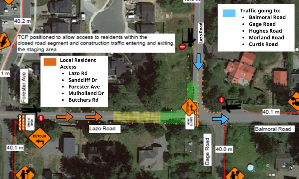 map of traffic pattern change at the Lazo Road and Balmoral Road