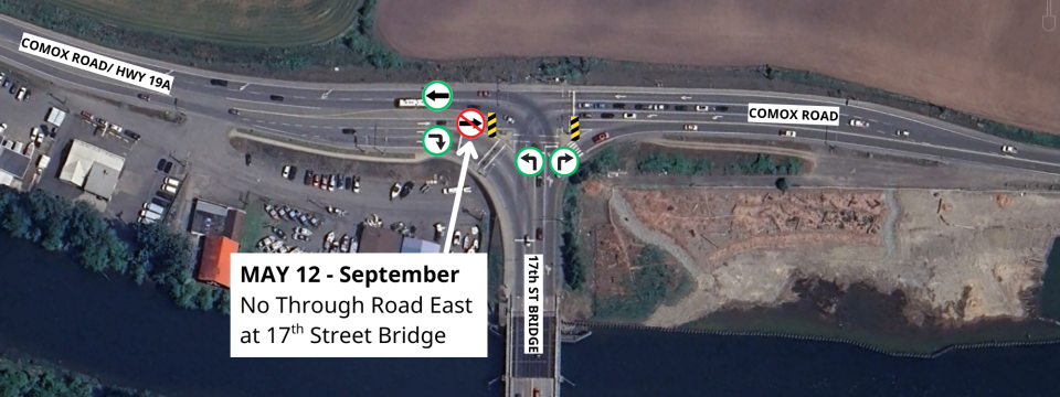 map of traffic management at 17th st bridge May- September, no through road east at intersection