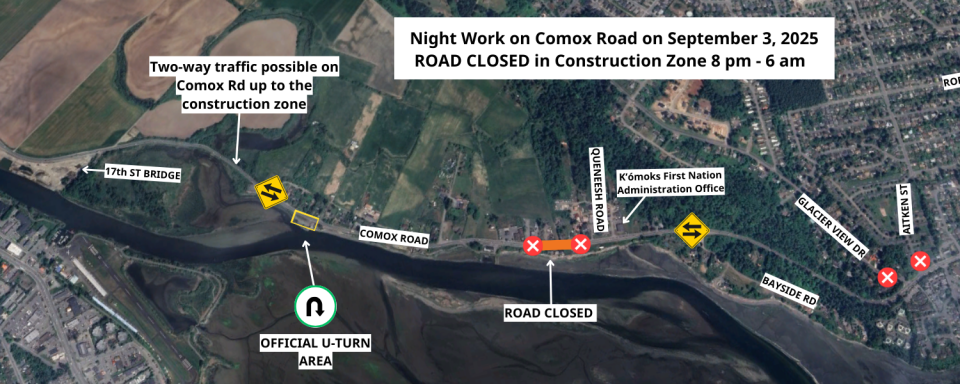 road closure Comox Road September 3 3025