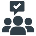 grey icon of three people talking