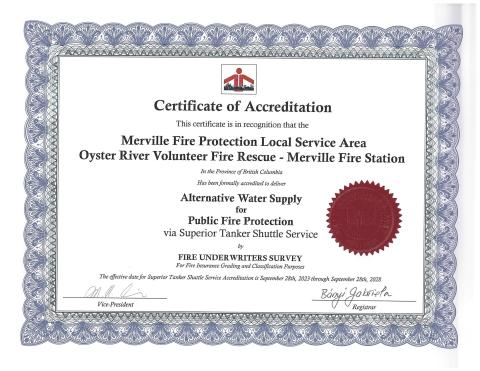 Merville certificate for fire accreditation